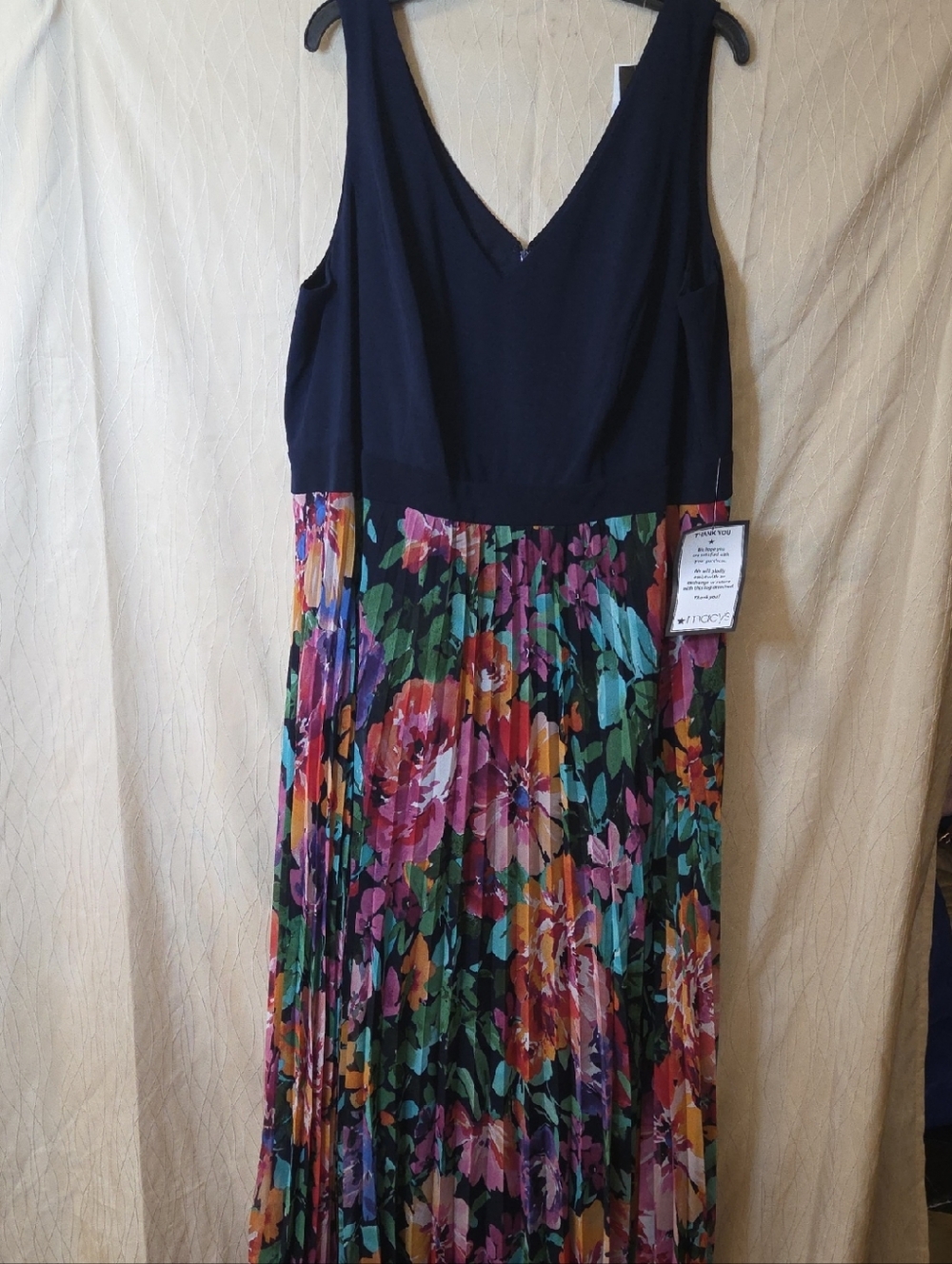 X By Xscape Navy Bodiceโ Floral Pleated Maxi Evening Dress